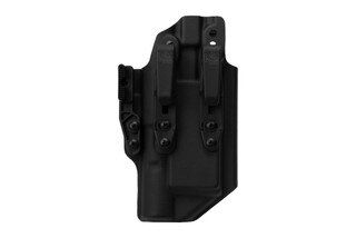 LAS Concealment Saya 2.0 Right Hand Holster for GLOCK 17/19 with PL350 has clips for attachment.